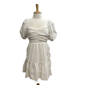 Heartloom Eyelet Puff Sleeve Smocked Tiered Ruffle Mini Dress White size Small